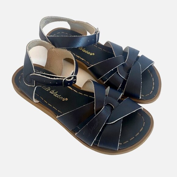 Saltwater Sandals Little Girls Navy Blue Leather Fisherman Sandals Size 1 - Picture 4 of 7